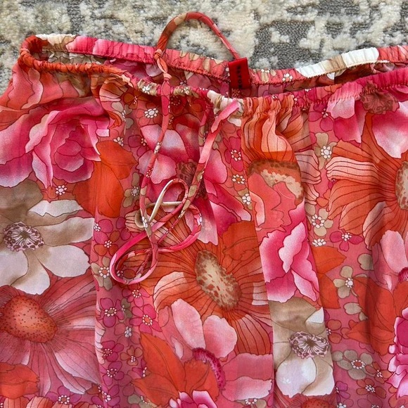 VTG Josie‎ Natori Silk semi sheer Floral Wide leg flowy Tie waist pants - Picture 8 of 8